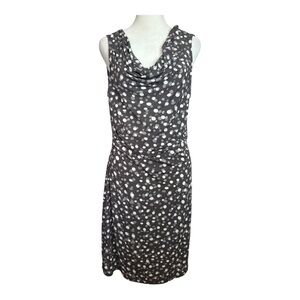 Loft Gray Polka Dot Cowl Neck Sleeveless Ruched Sheath Dress Medium